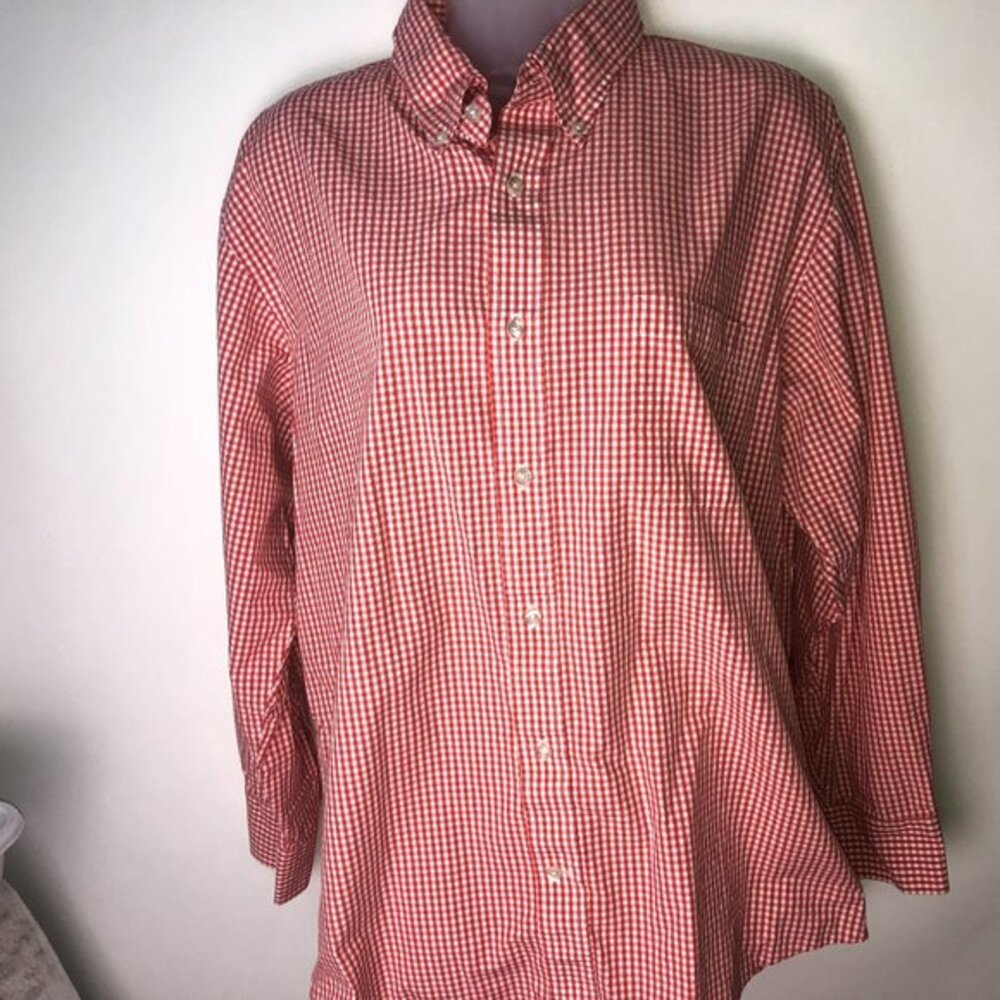 Lands' End Red Plaid Men's Shirt Traditional Fit 16‎ 1/2-33